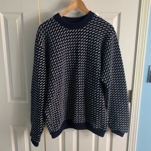 Navy and White Patterned Men's Sweater